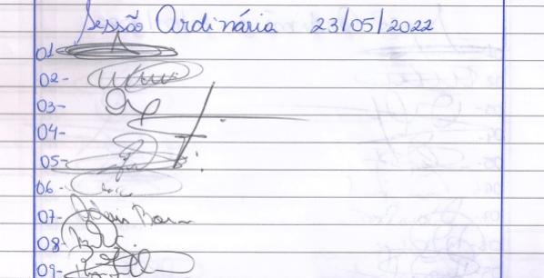 Lista de Presença dos vereadores dia 23 de Maio 